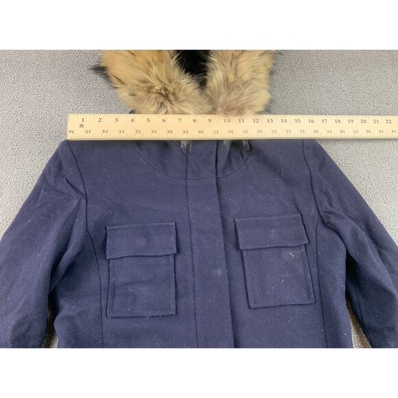 SAM Parka Women's Size Small Blue Jacket Wool Blend Real‎ Fur Hood - Picture 8 of 11